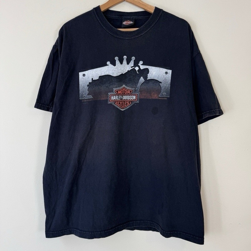 Vintage Harley Davidson Columbia CT Steel Crown Graphic Black Tee Shirt - XL
